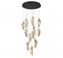  10164-018-02 - Sorrento, 12 Light round LED Chandelier, Amber, Black Canopy