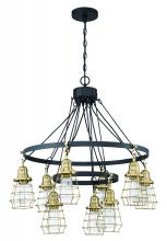  50629-FBSB - Thatcher 9 Light Chandelier in Flat Black/Satin Brass