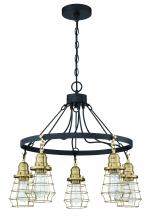  50625-FBSB - Thatcher 5 Light Chandelier in Flat Black/Satin Brass