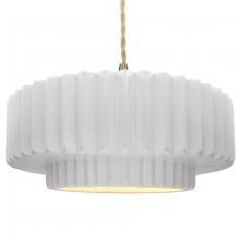  CER-6555-WHT-BRSS-BEIG-TWST - Large Tier Pleated 1-Light Pendant