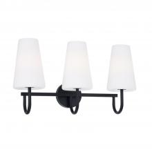  155231MB-550 - 3-Light Vanity in Matte Black with Tapered Soft White Glass