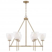  455961AD - 6-Light Ring Chandelier in Aged Brass with Layered White and Clear Glass