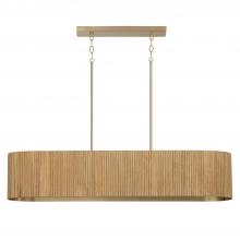  850751WS - 5-Light Linear Chandelier in in Matte Brass and Handcrafted Fluted Mango Wood in White Wash