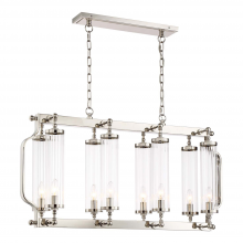  CD10171-8-PN - 8-Light 40" Linear Polished Nickel Fluted Glass Chandelier