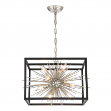  CD10222-10-PN+MBK - 10-Light Modern Square Incased Polished Nickel Sputnik Pendant