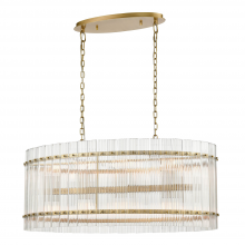  CD10397-16-AGB - 16-Light Fluted Glass Panel Aged Brass Oval Dining Chandelier