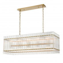  CD10403-20-AGB - 20-Light Fluted Glass Panel Aged Brass Rectangular Dining Chandelier