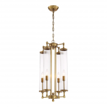  P30068-4-AGB - 4-Light 14" Decorative Aged Brass Fluted Glass Vertical Pendant