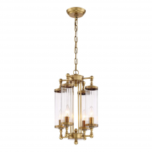  P30070-4-AGB - 4-Light 12" Decorative Aged Brass Fluted Glass Vertical Pendant