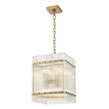  P30101-8-AGB - 8-Light Fluted Glass Panel Aged Brass Square Pendant Light