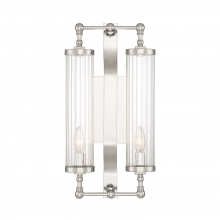  WS70037-2-PN - 2-Light Polished Nickel Fluted Glass Vertical Wall Sconce