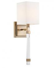  60/6681 - Thompson- 1 Light Wall Sconce - with White Linen Shade - Burnished Brass Finish